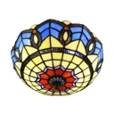 Baroque Style Colorful Flush Mount Ceiling Light with Tiffany Stained Glass Shade 2 Sizes Available