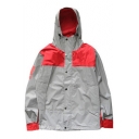 Color Block Long Sleeve Buttons Down Hooded Coat