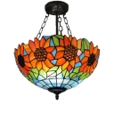 Sunflower Pattern Inverted Pendant Light Fixture with 12