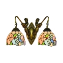 Double Light Multi-colors Flower Stained Glass Shade Sconce Lighting