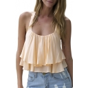 Summer Style Ruffle Detail Scoop Neck Sleeveless Cropped Summer Tank Top