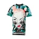 Lovely Cartoon Letter Print Camouflaged Round Neck Short Sleeves Casual Tee
