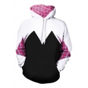 Stylish Spider Web Print Color Block Long Sleeves Pullover Hoodie