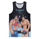 Cartoon Character Letter Printed Round Neck Sleeveless Sports Tank