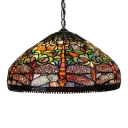 Vintage Pendant Light with Tiffany Style Dragonfly Pattern Glass Shade, 18