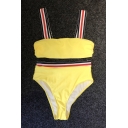 Contrast Striped Printed Sleeveless High Waist Bikini