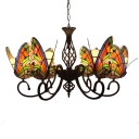 Kids Room Living Room Tiffany Style Stained Glass Chandelier with Butterfly Shaped Lamp Shade 3 Sizes for Option