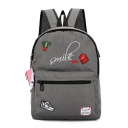 Lovely Letter Shoes Cactus Embroidered Zippered Backpack Schoolbag