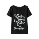 Fancy Letter TEXAS Print Round Neck Short Sleeves Casual Tee