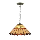 2 Light Pendant Light with 16-Inch Wide Conical Glass Shade and Metal Chain in Tiffany Vintage Style