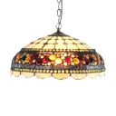 Vintage Style Two Light Pendant Light with Tiffany Multi-Colored Dome Glass Shade, 18