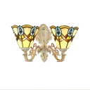 Baroque Style Tiffany Classic 2-Light Inverted Wall Sconce with Colorful Art Glass Shade