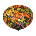 16-Inch Wide Tiffany Flush Mount Ceiling Light Upward with Colorful Flower Shade, 2-Light