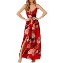 Floral Printed Hollow Out Spaghetti Straps Sleeveless Maxi Beach Dress