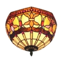Vintage Flush Mount Lamp Up Lighting in Tiffany Style with Colorful Glass Lampshade, 12