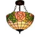 Tiffany Style 2/3-Light Inverted Pendant Lamp with Pink Rose Pattern Glass Shade, 12
