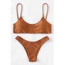 Simple Classic Plain Spaghetti Straps Summer Bikini Swimwear