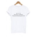 Daily Fashion B.I.T.C.H. Letter Print Round Neck Short Sleeves Casual Tee