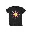 Retro Sun Cartoon Print Round Neck Short Sleeves Summer T-shirt