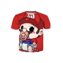 Adorable Cartoon Baby Mushroom Print Round Neck Short Sleeves Summer T-shirt