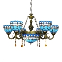 Tiffany Inverted Stained Glass Shade Nautical Style Chandelier with Center Bowl, 2 Sizes
