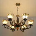 Tiffany 6-Light Vintage Stained Glass Shade Chandelier in Bronze Finish