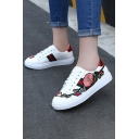 Fancy Floral Embroidered Lace-up Fastening Sports Gym Shoes Sneakers