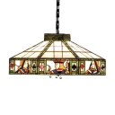 Poker Pattern Ceiling Fixture Tiffany-Style Art Glass Shade Loft Lamp in Vintage Style, 2 Light 16