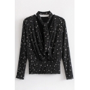 Star Pattern V Neck Long Sleeve Blouse with Scarf