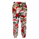 Adorable Cat with Christmas Hat Print Drawstring Waist Loose Pants