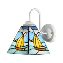 Nautical Design Sailboat Wall Sconce with Tiffany Style Multi-Colored Glass Shade, 6