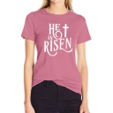 Stylish HE IS RISEN Letter Print Round Neck Short Sleeves Casual Tee