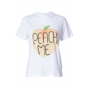Peach Letter Printed Round Neck Short Sleeve Leisure Tee