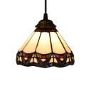 Geometric Ceiling Light with Tiffany Mission Glass Shade in Vintage Style, 8
