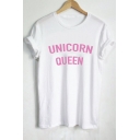 UNICORN QUEEN Letter Printed Round Neck Short Sleeve Tee
