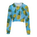 Fashion Digital Pineapple Printed Long Sleeve Crop Hoodie