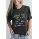 Trendy Letter OPEN MY MOUTH AND MY MOTHER COMES OUT Print Round Neck Short Sleeves Casual Tee