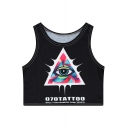 Chic Triangle Eye Letter Printed Round Neck Sleeveless Tank