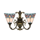 Multi-colors Lotus Flower Double Light Inverted Stained Glass Shade Sconce