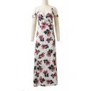 Fancy Ruffle Detail Off the Shoulder Floral Print Maxi Wrap Dress