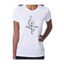 Note Letter Printed Round Neck Short Sleeve Unisex Tee