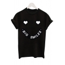 Natural Letter BIG SMILES Sweetheart Print Round Neck Short Sleeves Casual Tee