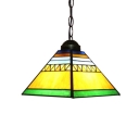 Multicolored Tiffany Style Pyramid Shaped Hanging Lamp for Loft with 8''W Mission Glass Shade
