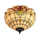 11.81/15.75 Inch Wide Tiffany Double Light Flush Mount Ceiling Light in Victorian Style