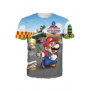 Top Design Game Car Race Cartoon Letter Print Round Neck Short Sleeves Casual Tee