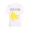 Letter Fruit Printed Round Neck Short Sleeve Loose Tee