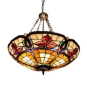 Tiffany Style Glass & Steel Ceiling Light Fixture with Multi-colors Bowl Shade