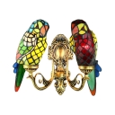 6-Inch Wide Tiffany Double Light Wall Sconce with Colorful Parrot Shaped Shade