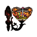 Vintage Butterfly Up Lighting Bowl Tiffany Design Wall Sconce with Colorful Shade, 8