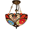 Baroque Tiffany Style 2/3-Light Semi-Flush Mount Ceiling Fixture with Colorful Flower Embellished 2 Sizes Available